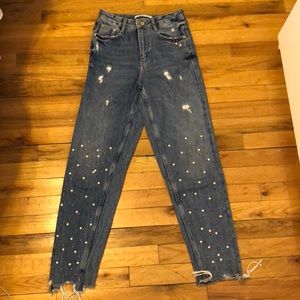 Zara highwaist embellished denim